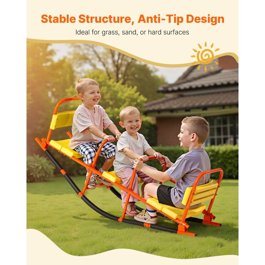 VEVOR Kids Seesaw, 90 kg Load Capacity, Metal Rocking Teeter Totter with Handles, Toddler Seesaw for Children Aged 3+, Kids Outdoor Playground Equipment for Lawn, Backyard, Playground, 2 Seats