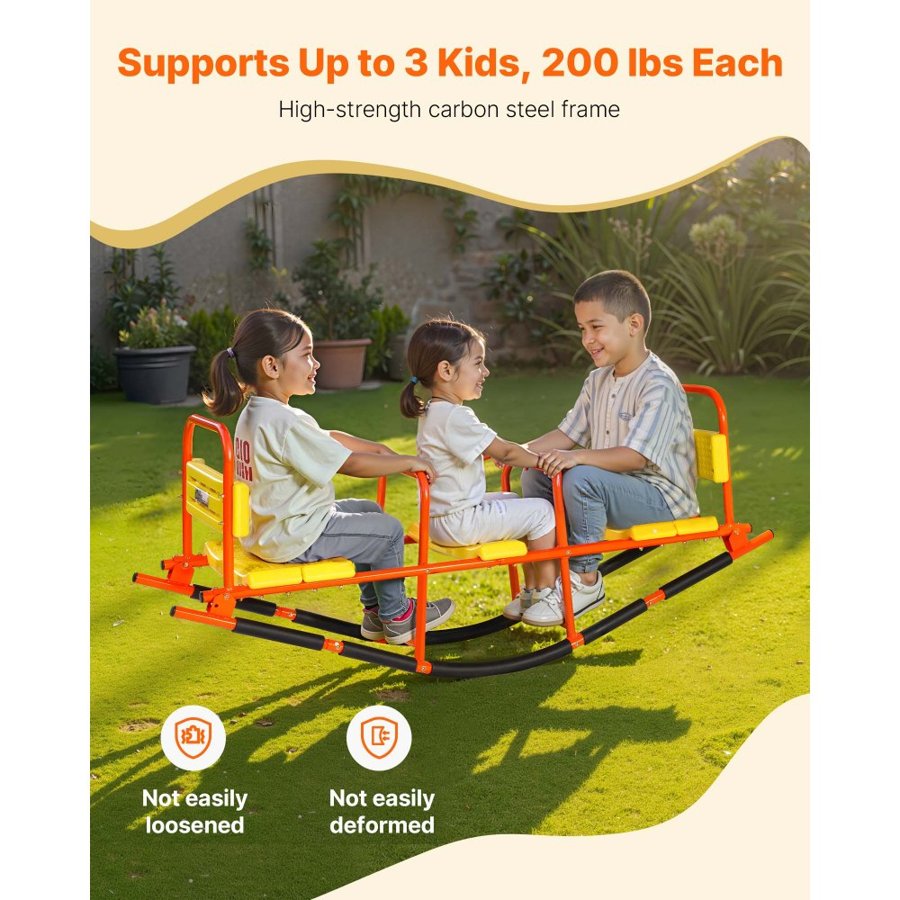 VEVOR Kids Seesaw, 90 kg Load Capacity, Metal Rocking Teeter Totter with Handles, Toddler Seesaw for Children Aged 3+, Kids Outdoor Playground Equipment for Lawn, Backyard, Playground, 2 Seats