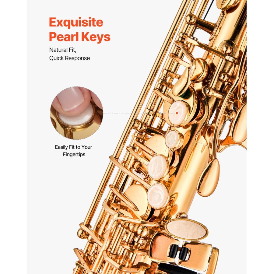 VEVOR Alto Saxophone, E Flat, Brass Saxophone Beginner Kit with Carrying Case, Mouthpiece, Straps, Cleaning Cloth Rod, Gloves, Grease, Neck Strap, 23 Keys Alto Sax Kit, for Beginners Students, Gold