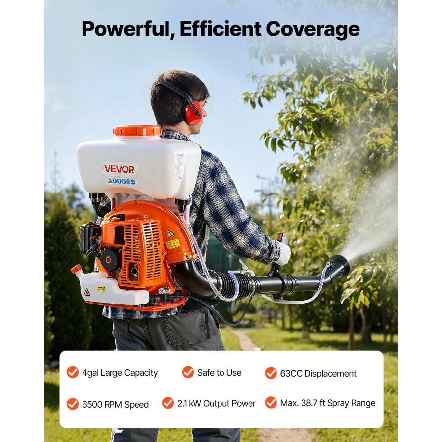 VEVOR Backpack Sprayer Fogger – 63CC, 3HP Engine, 4-Gallon