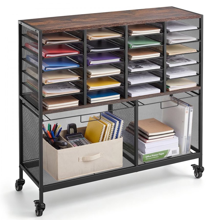 VEVOR Rolling File Cart 24 Slot Mobile Filing Cabinet with Lockable Wheels, for Home Office Classroom, Large Storage Capacity, Hanging File Folder Mail Organizer, with 264.55 lbs / 120 kg Load, Black