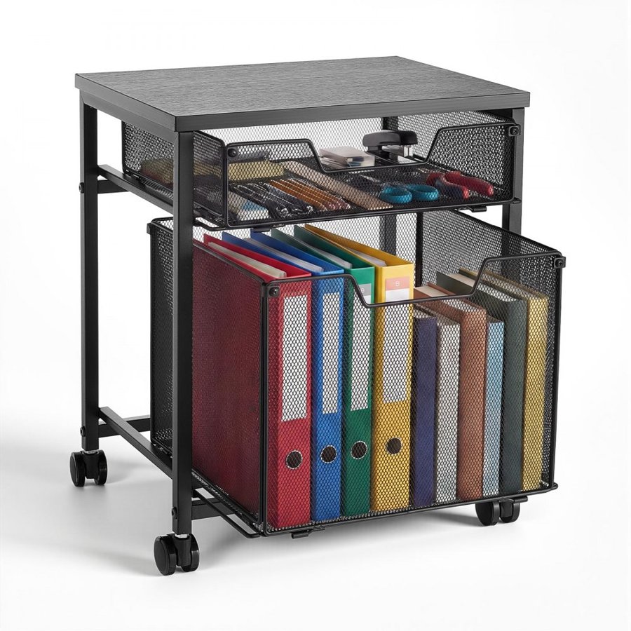 VEVOR Rolling File Cart 2-Tier Mobile Filing Cabinet with Wheels Drawers, for Home Office, Large Storage Capacity, Hanging File Folder Organizer, Easy Mobility, with 45 lbs / 20.5 kg Load, Black