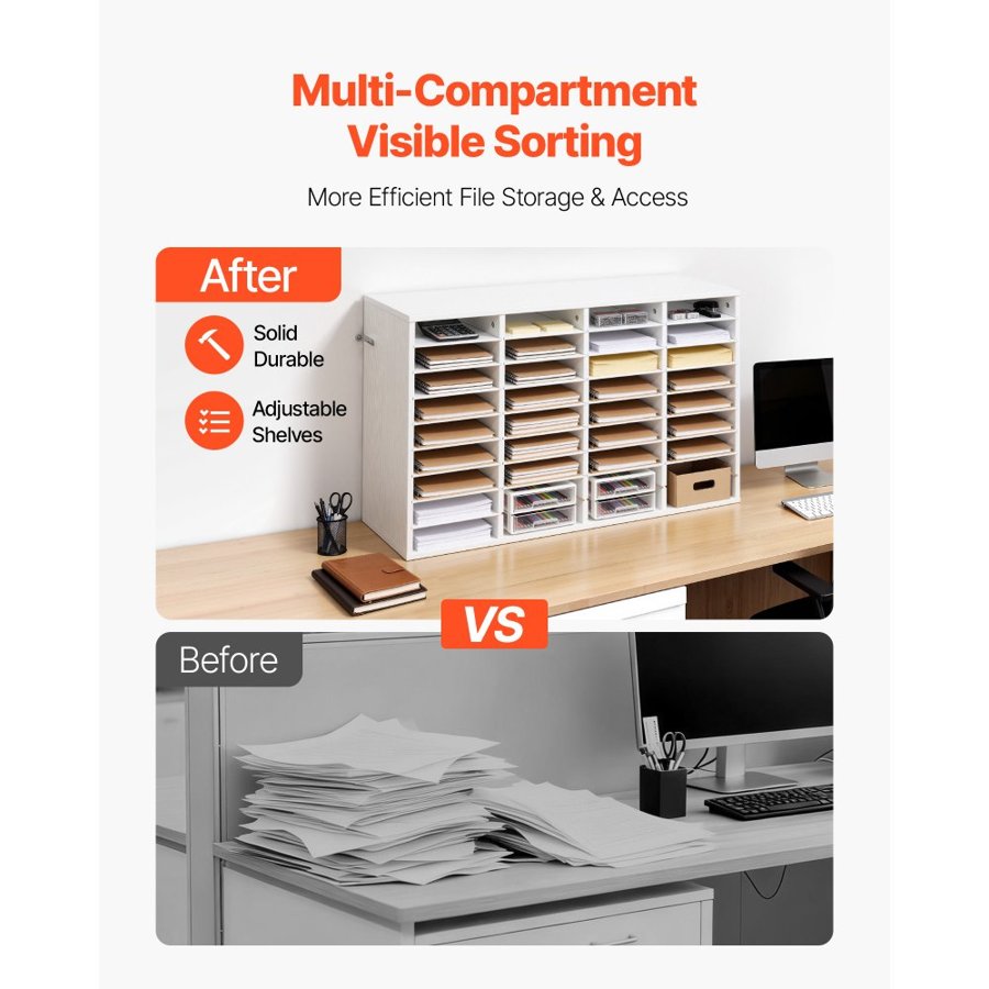 VEVOR 36 Compartment Literature Organizer – White Wood
