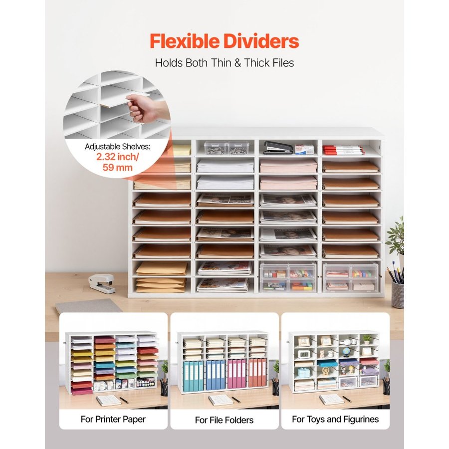 VEVOR 36 Compartment Literature Organizer – White Wood