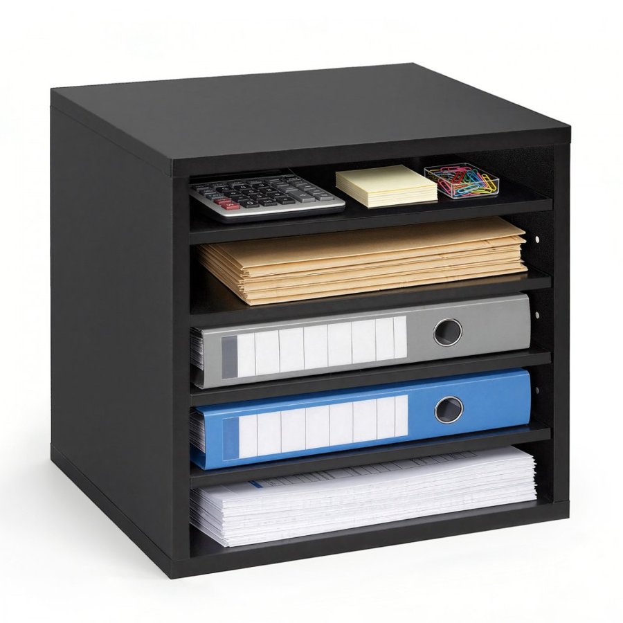 VEVOR Wood Literature Organizer – 5 Compartments, Black