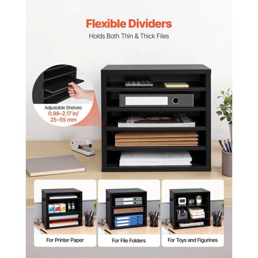 VEVOR Wood Literature Organizer – 5 Compartments, Black
