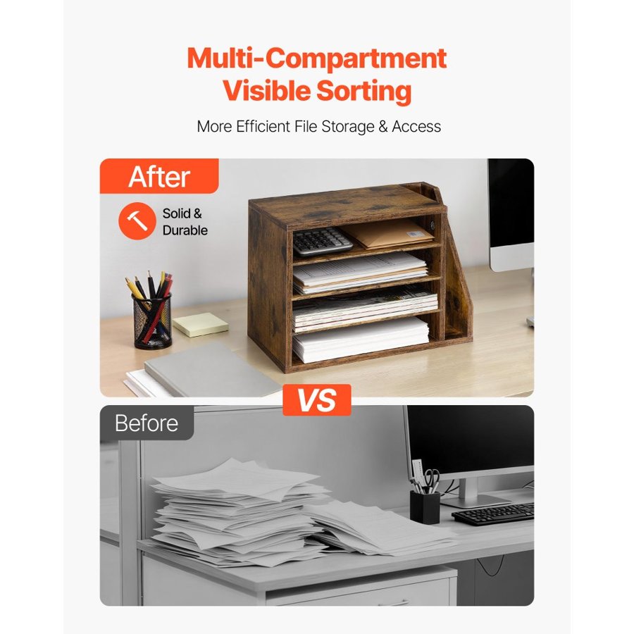 VEVOR 4 Compartment Literature Organizer – MDF, Side Shelf