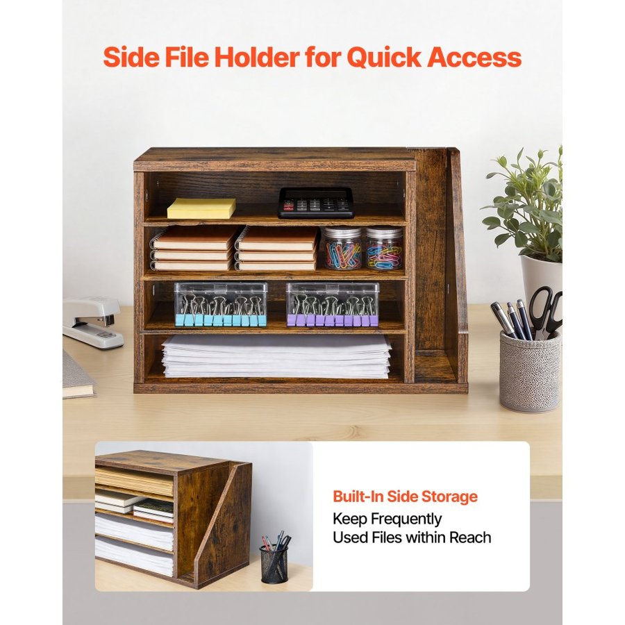VEVOR 4 Compartment Literature Organizer – MDF, Side Shelf