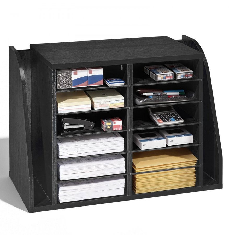 VEVOR 12 Compartment Literature Organizer – MDF, Black