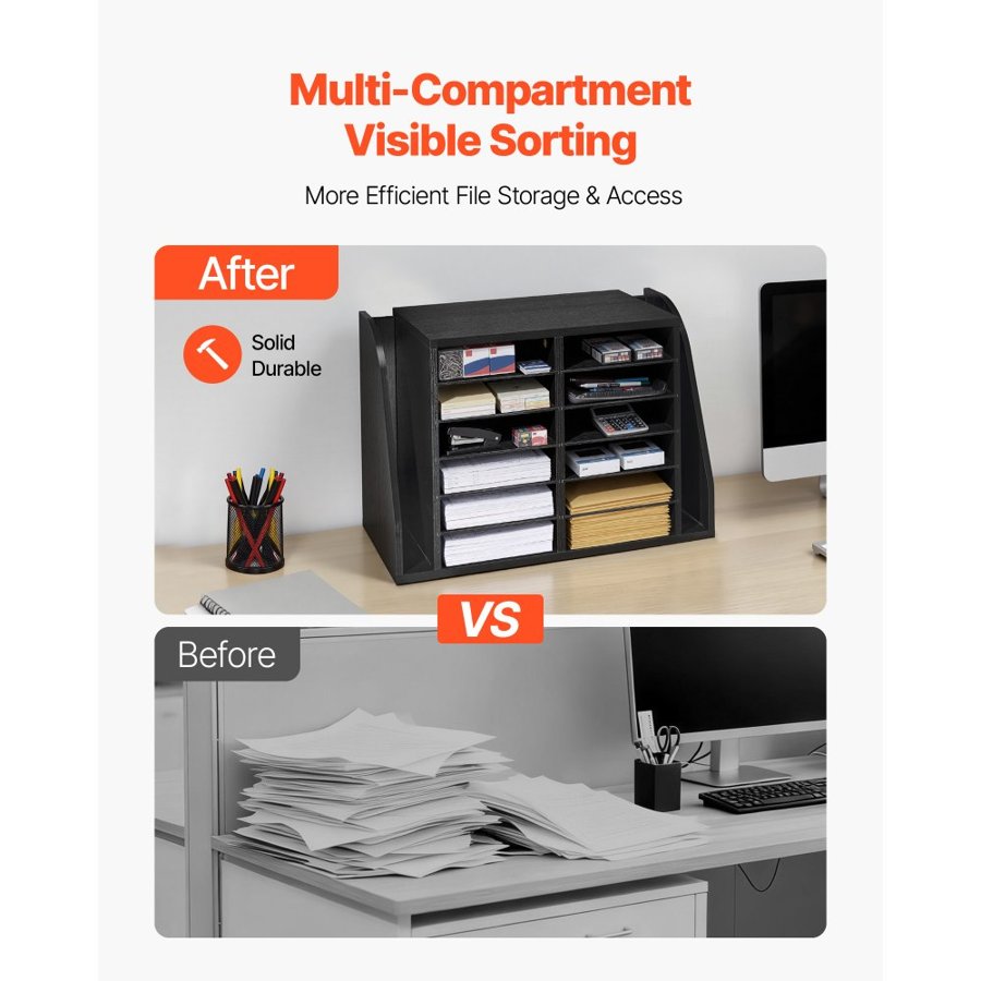 VEVOR 12 Compartment Literature Organizer – MDF, Black