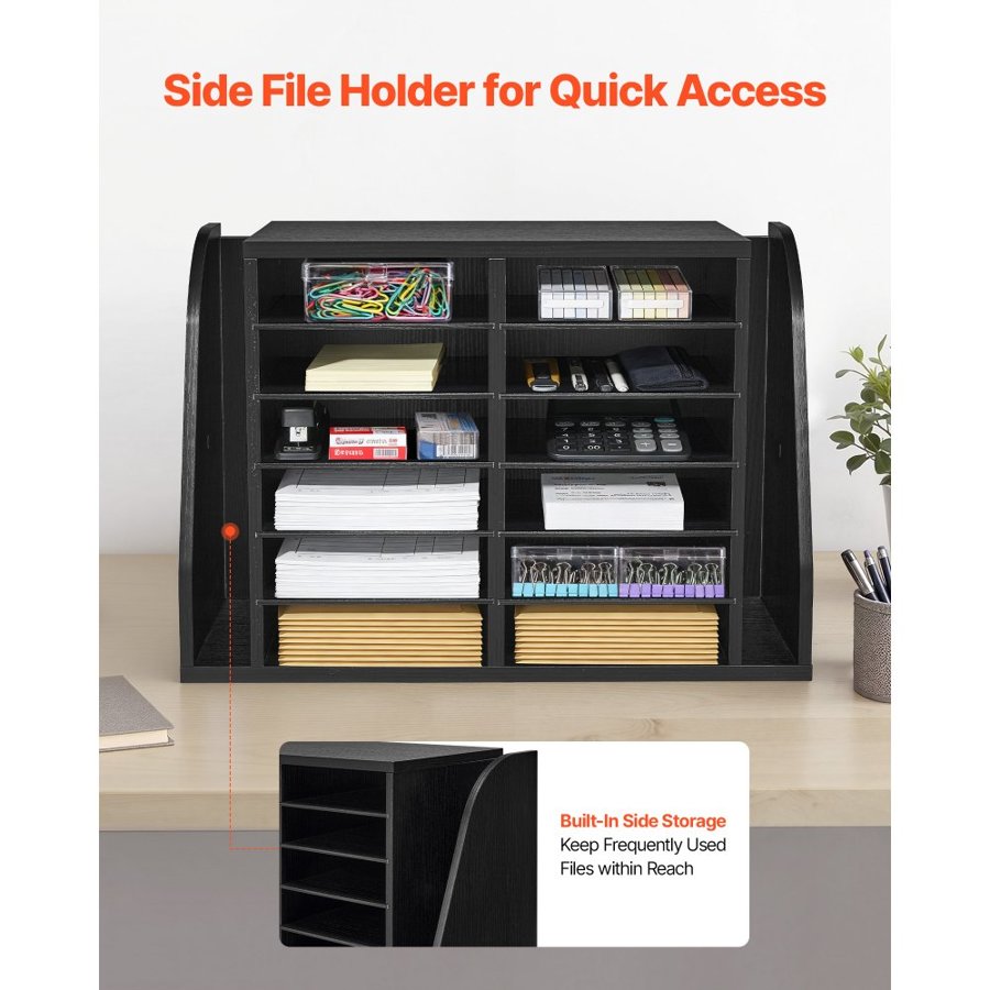 VEVOR 12 Compartment Literature Organizer – MDF, Black
