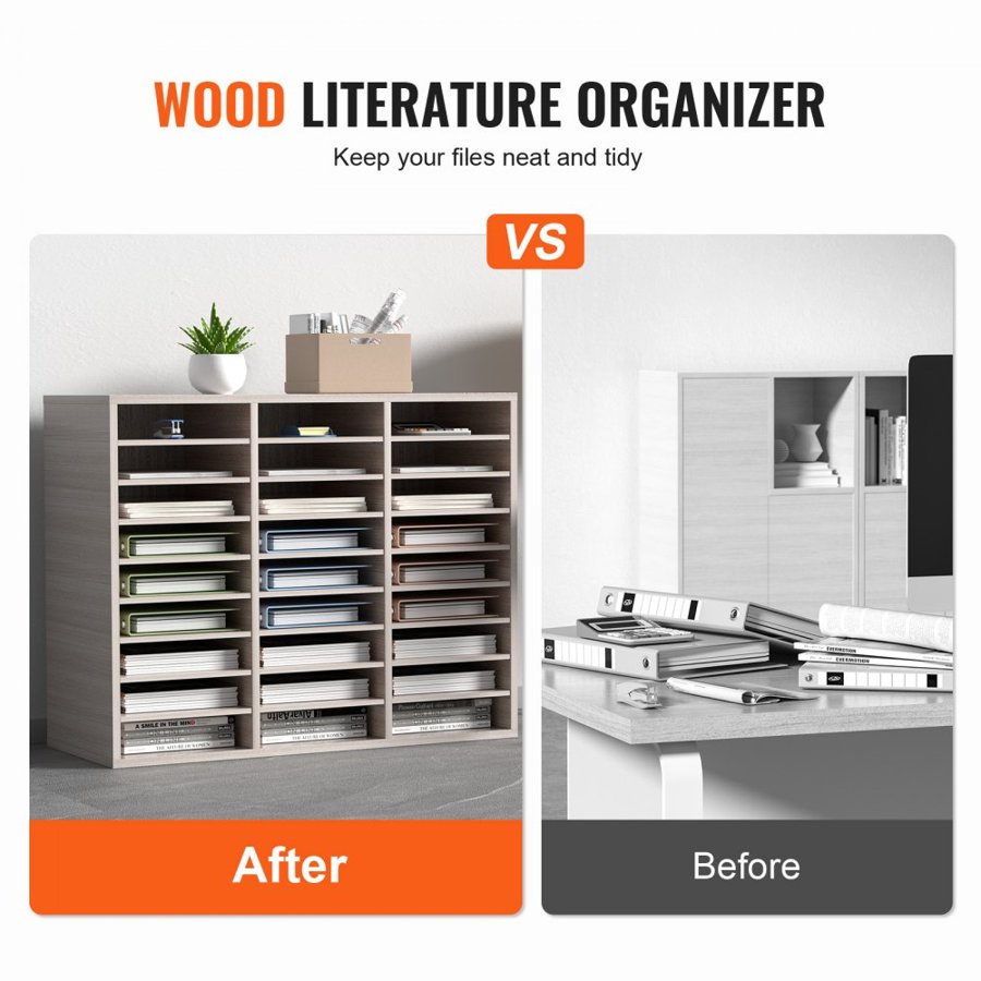 VEVOR Wooden Mail Center – 27 Slot Literature Organizer