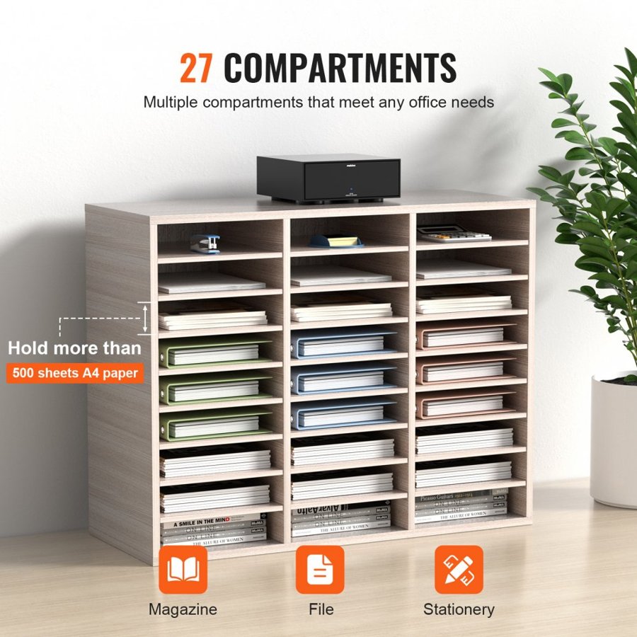 VEVOR Wooden Mail Center – 27 Slot Literature Organizer