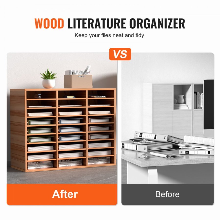 VEVOR Wood Adjustable Literature Organizer – 27 Slots