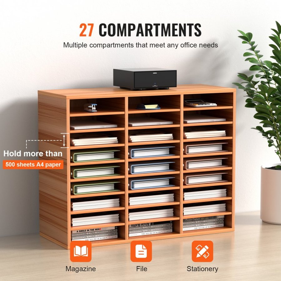 VEVOR Wood Adjustable Literature Organizer – 27 Slots