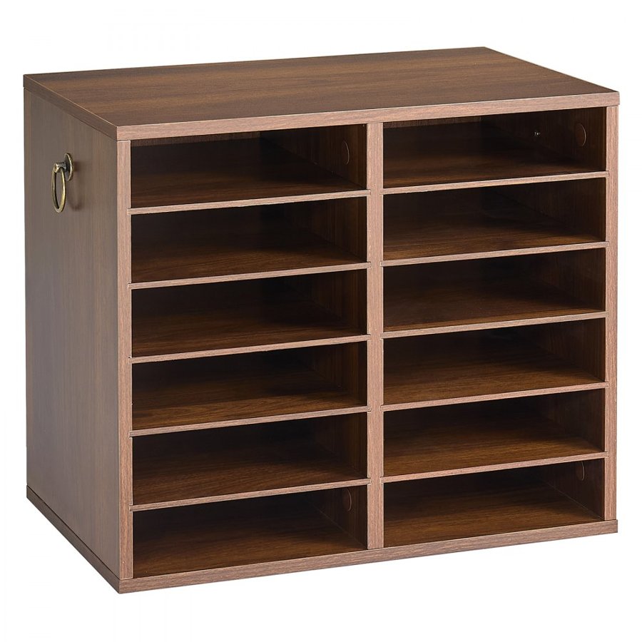 VEVOR Wood Literature Organizer 12 Compartments Office Mailboxes Brown, Countertop Literature Sorter for Files Documents Papers, with Adjustable Shelves, for Office, Home, Classroom Organization