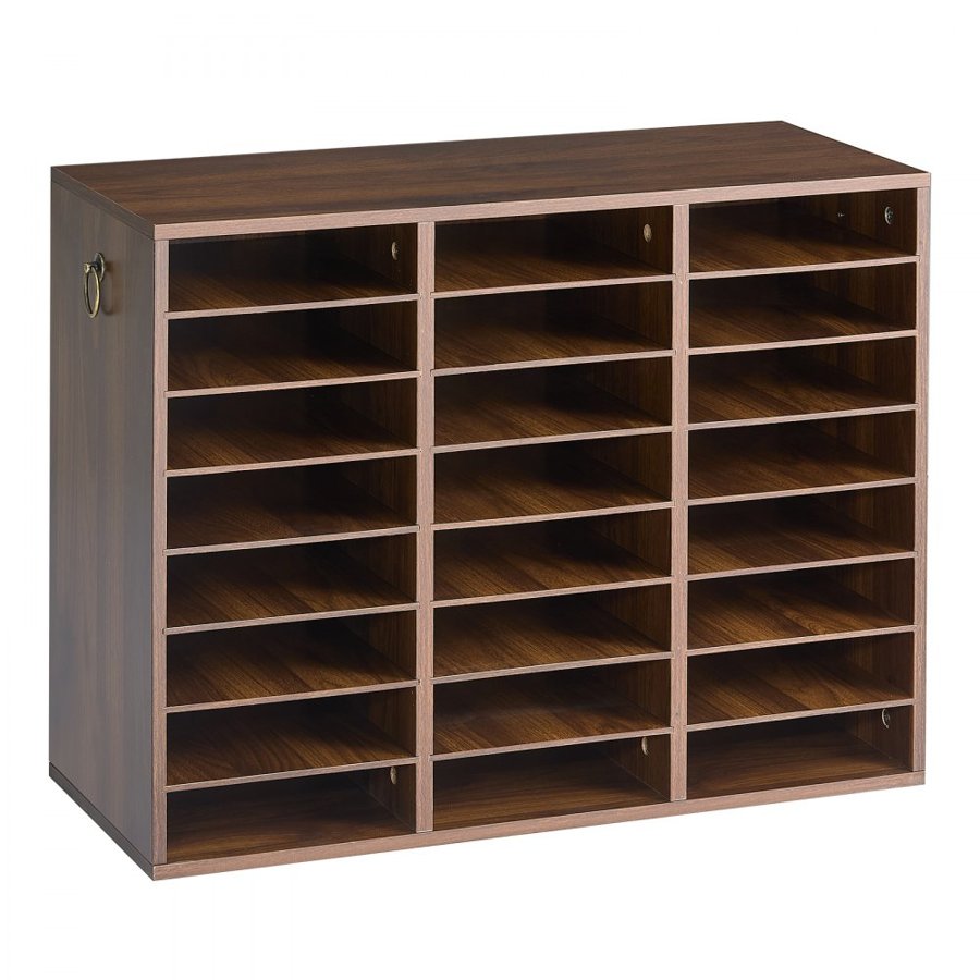VEVOR Wood Literature Organizer 24 Compartments Office Mailboxes Brown, Countertop Literature Sorter for Files Documents Papers, with Adjustable Shelves, for Office, Home, Classroom Organization
