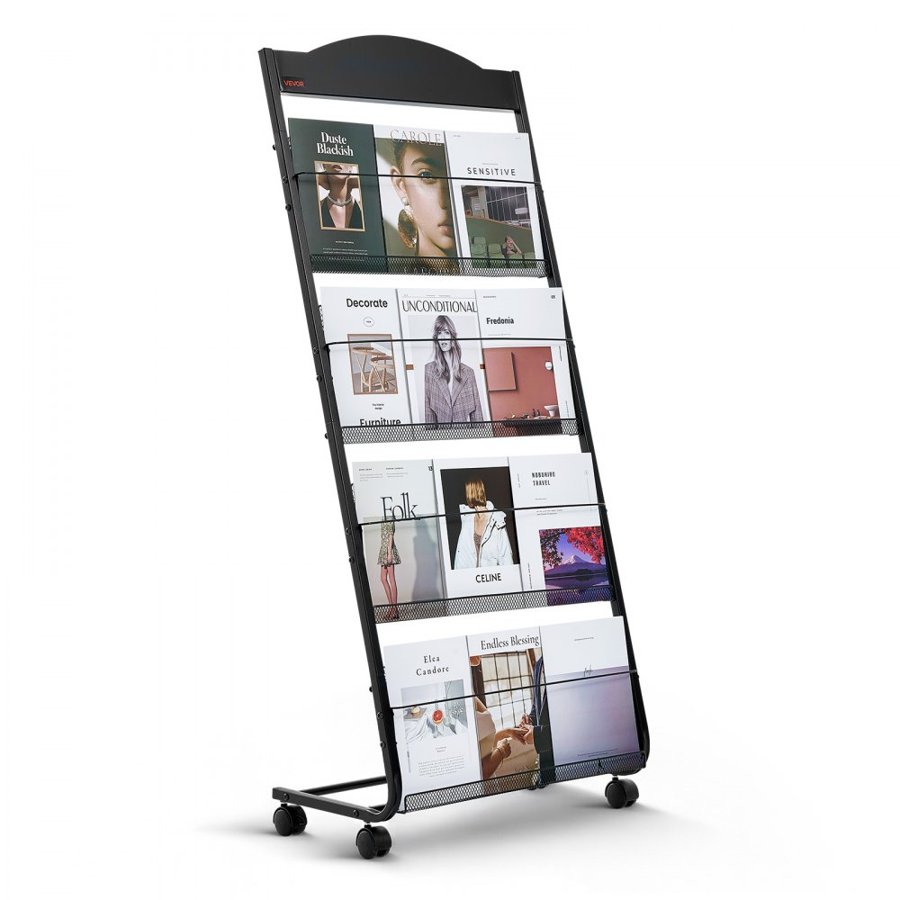 VEVOR Brochure Display Racks – 4-Tier Metal Stand, Wheels