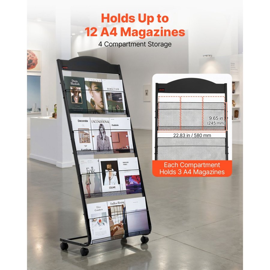 VEVOR Brochure Display Racks – 4-Tier Metal Stand, Wheels