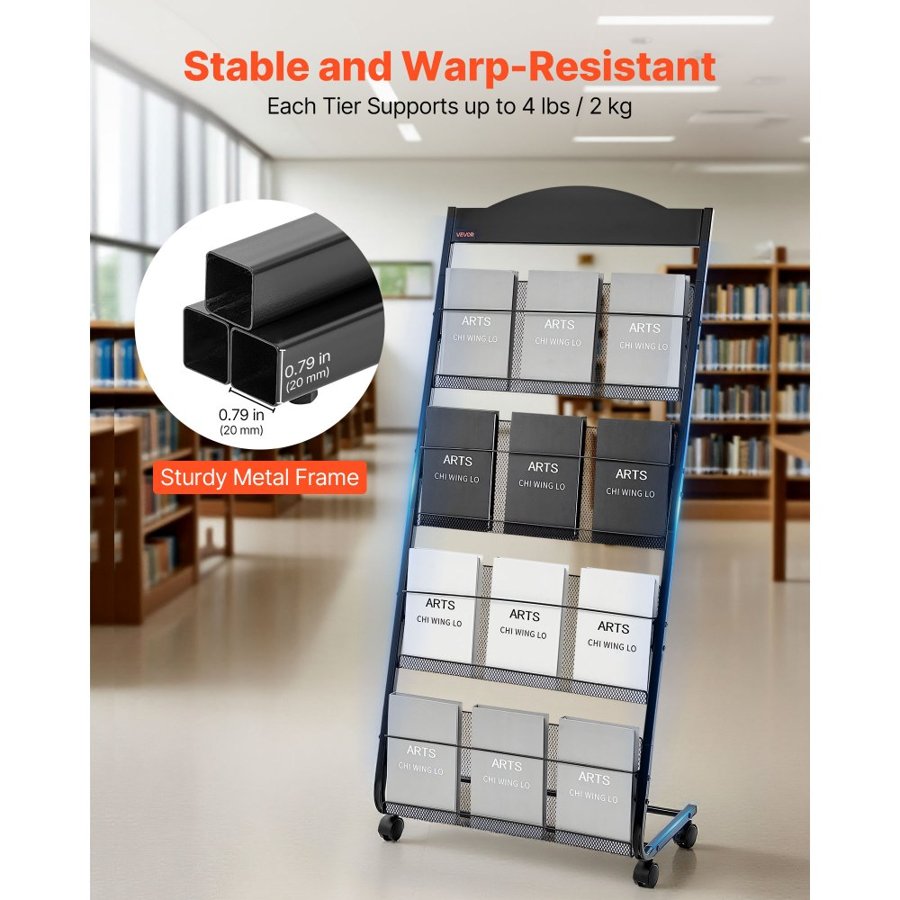 VEVOR Brochure Display Racks – 4-Tier Metal Stand, Wheels