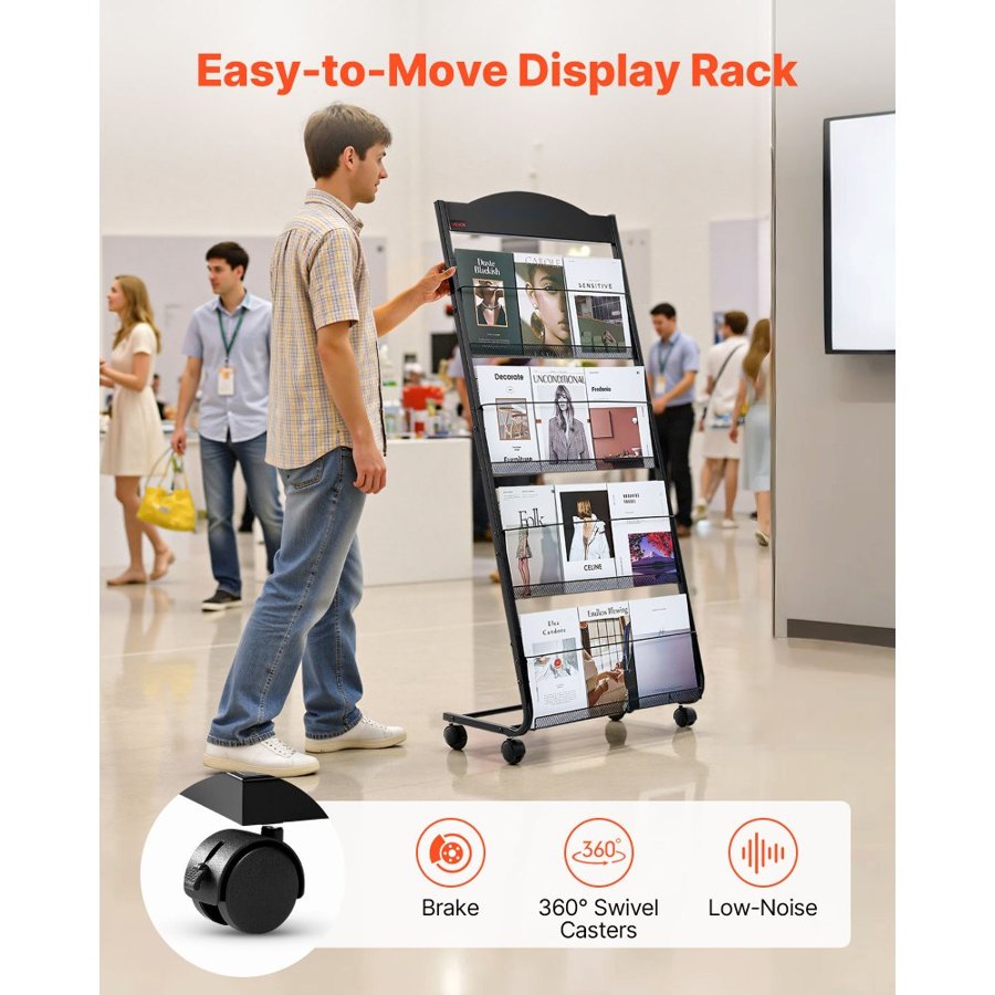 VEVOR Brochure Display Racks – 4-Tier Metal Stand, Wheels
