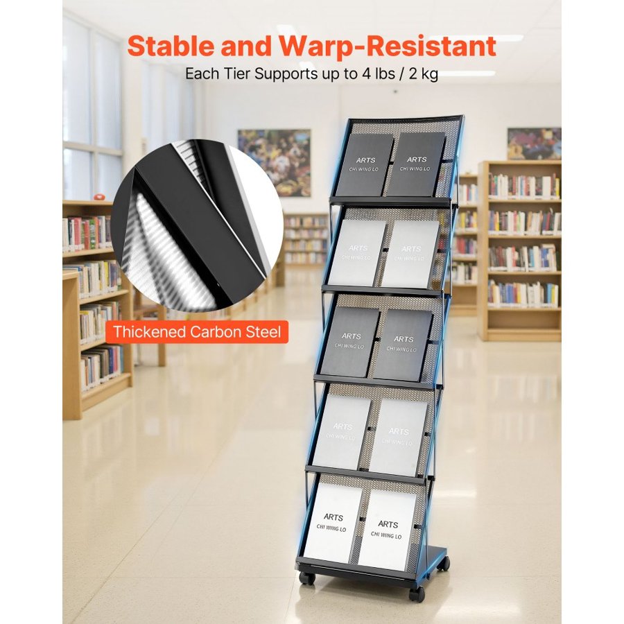 VEVOR Brochure Display Rack – 5 Pockets, Two 4 Inch Wheels
