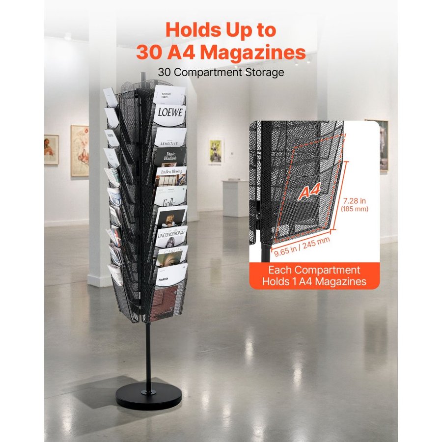 VEVOR Rotating Brochure Rack – 30-Pocket,  360° Rotation