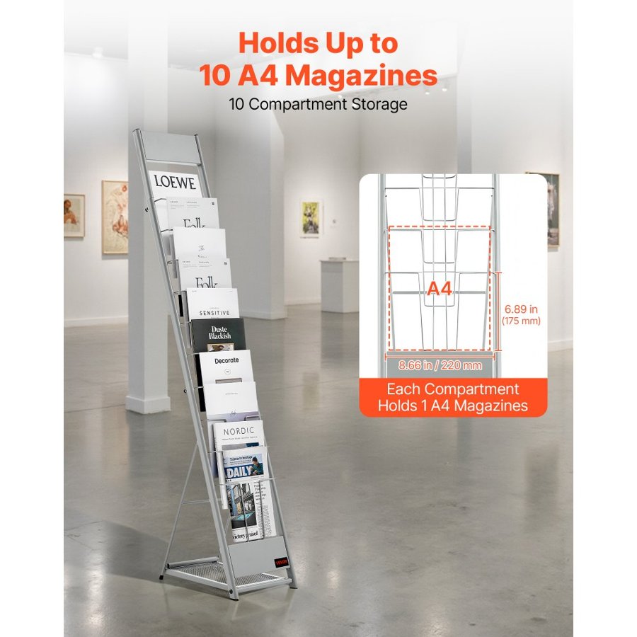 VEVOR Floor Standing Brochure Display Rack – 10-Pocket, A4