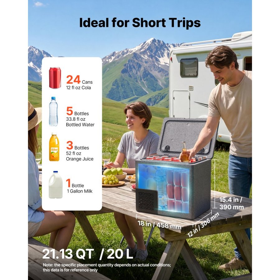 VEVOR App Control 12V Car Fridge – 20L, EPP, -10°C to 10°C