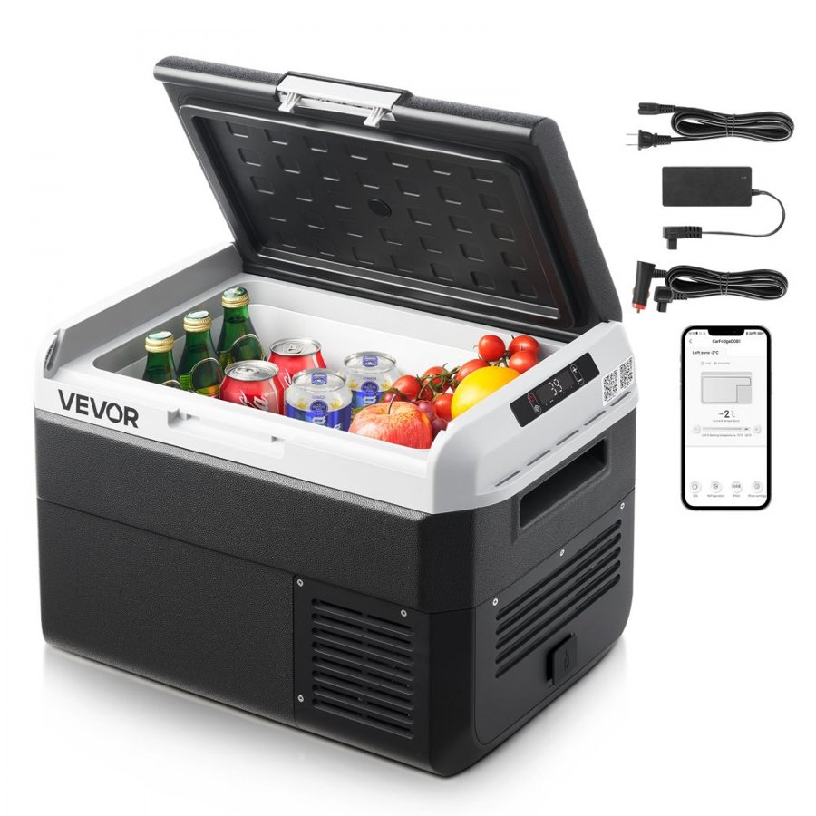 VEVOR 12 Volt Car Refrigerator, 25L Car Fridge, Portable Electric Cooler with -20℃ to 20℃ Adjustable Temperature, 12/24V DC and 100- 240V AC Compressor Freezer for Outdoor, Camping, Travel, RV