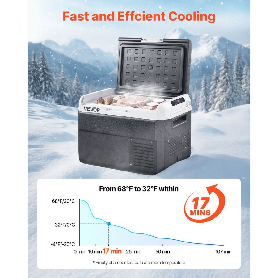 VEVOR 12 Volt Car Refrigerator, 25L Car Fridge, Portable Electric Cooler with -20℃ to 20℃ Adjustable Temperature, 12/24V DC and 100- 240V AC Compressor Freezer for Outdoor, Camping, Travel, RV
