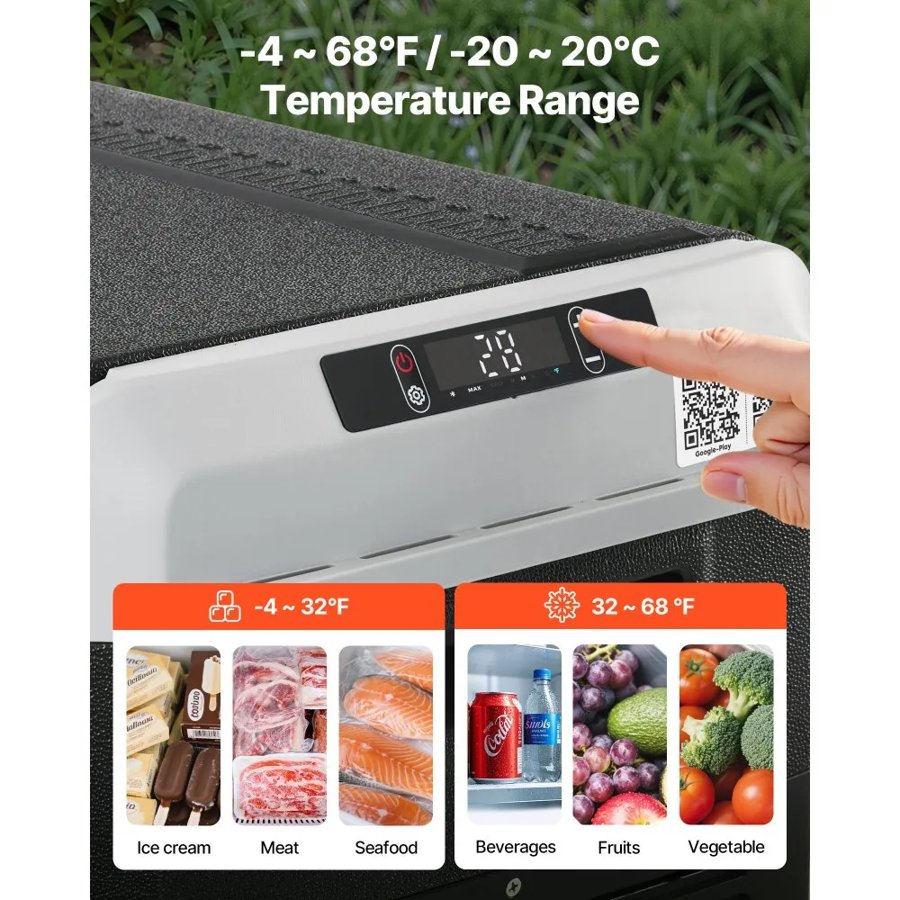 VEVOR 12 Volt Car Refrigerator, 25L Car Fridge, Portable Electric Cooler with -20℃ to 20℃ Adjustable Temperature, 12/24V DC and 100- 240V AC Compressor Freezer for Outdoor, Camping, Travel, RV