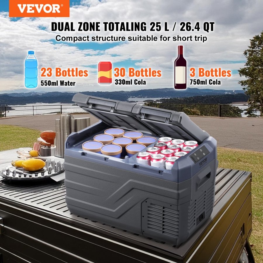 VEVOR Car 12V Refrigerator – 25L Dual Zone, Double Door
