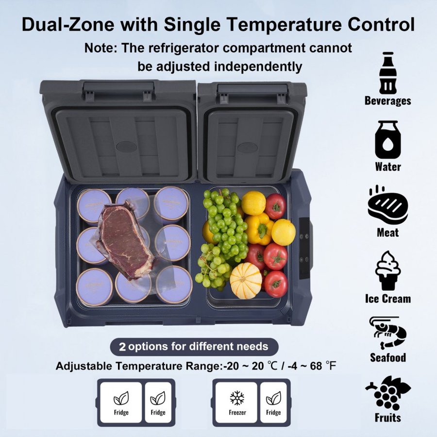 VEVOR Car 12V Refrigerator – 25L Dual Zone, Double Door