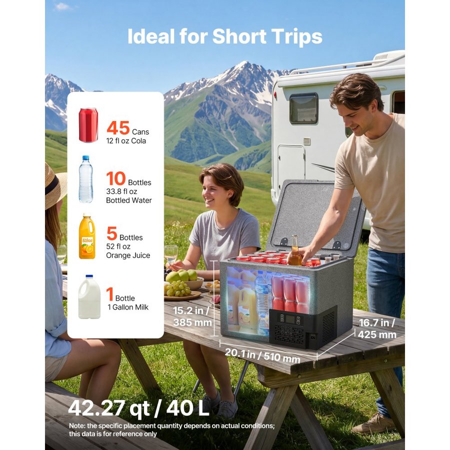 VEVOR 12 Volt Refrigerator, 42.3 QT/ 40L Car Fridge, Portable Ultra-Light EPP Freezer, APP Control Electric Compressor, 12V/24V DC, -10℃ to 10℃, for Truck Van RV SUV Boat Travel Camping