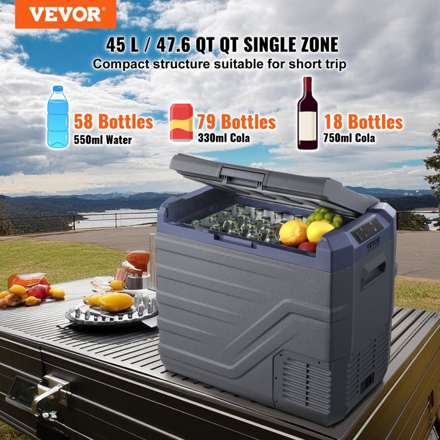VEVOR Travel Refrigerator for Car – 45L, Built-in Light, 12V