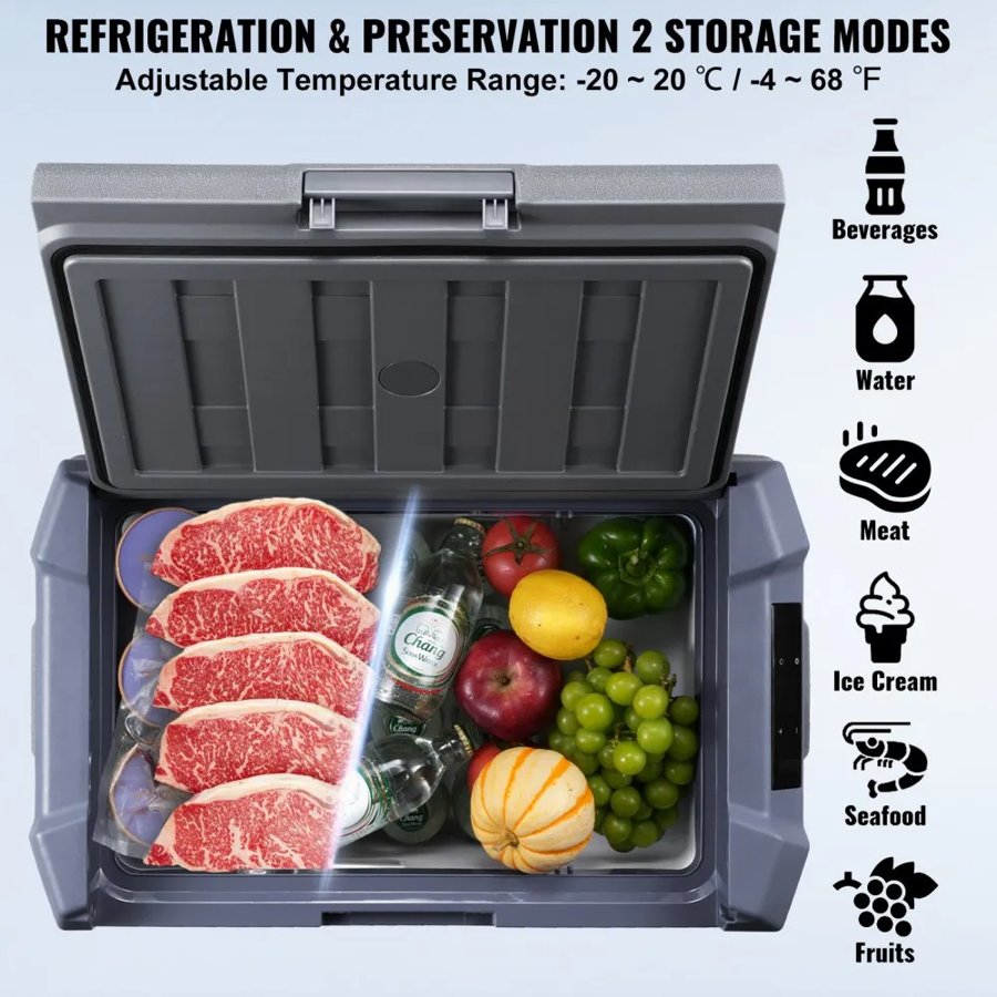 VEVOR Travel Refrigerator for Car – 45L, Built-in Light, 12V
