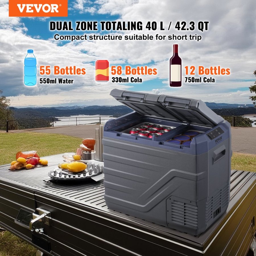 VEVOR Car Camping Refrigerator – 40L Dual Zone, 12/24V DC