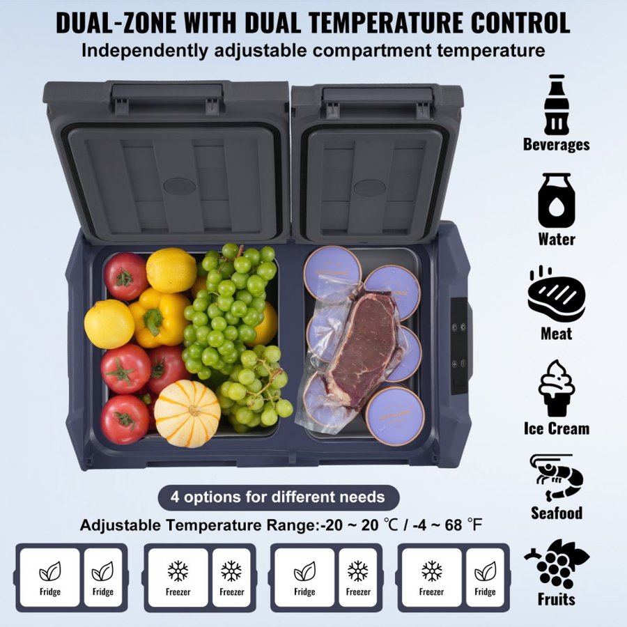 VEVOR Car Camping Refrigerator – 40L Dual Zone, 12/24V DC