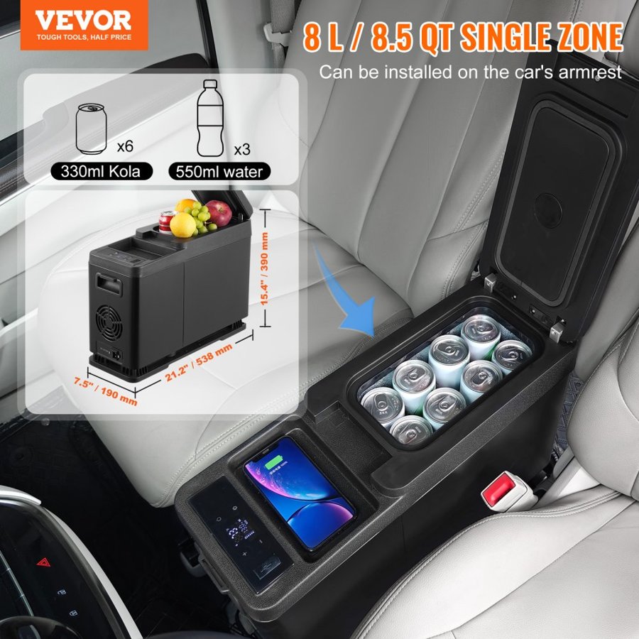 VEVOR Car Armrest Refrigerator – 8L, -4°F~68°F, 12/24V