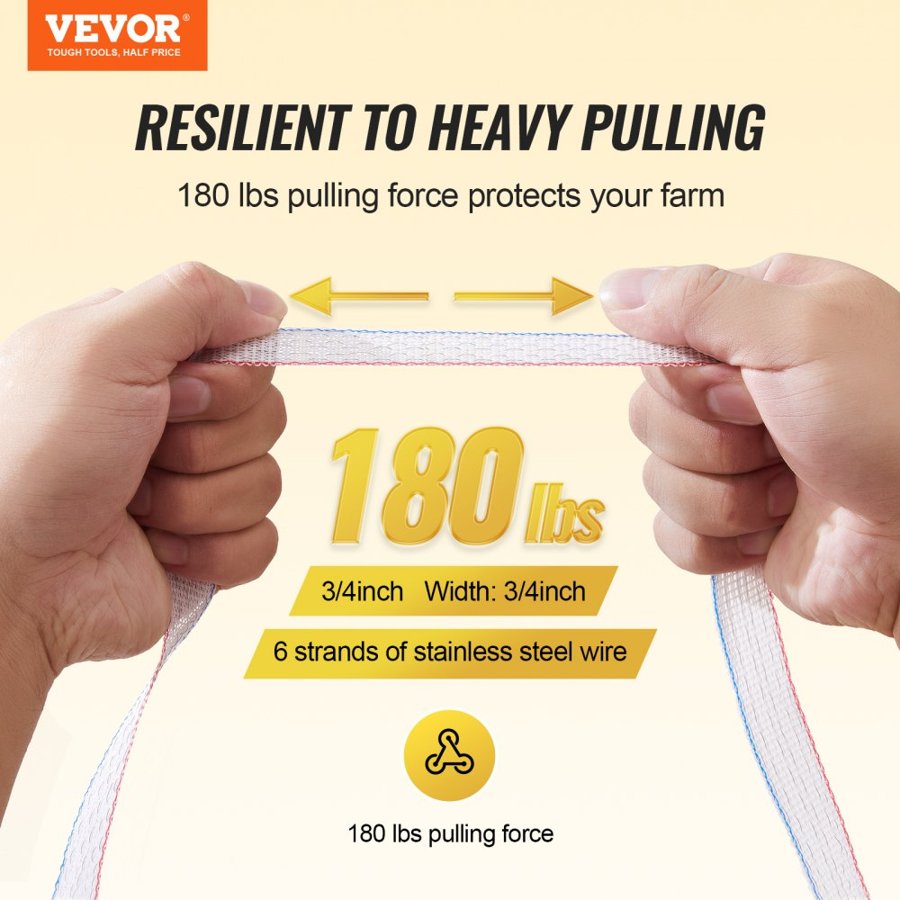 VEVOR Electric Fence Tape, 1640Ft 500M Polytape Fencing Hot Wire, 3/4" Width 6 Stainless Steel Strands for Reliable Conductivity, UV & Rust Resistance, Portable Polywire for Horse Cattle Livestock