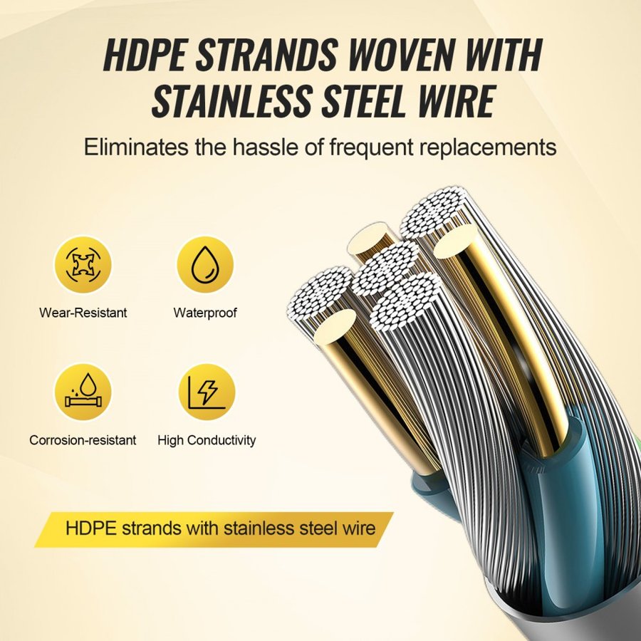 VEVOR Electric Fence Wire, 3366Ft 1026M Portable Polywire, 1/8" Diameter 6 Stainless Steel Strands for Reliable Conductivity and UV, Rust Resistance, Fencing Rope Line for Horse, Cattle, Livestock