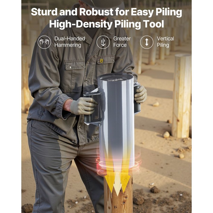 VEVOR Fence Post Driver, Heavy Duty T Post Driver with Handles, Metal Manual Pounder Rammer for U-Channel,Wooden Fence, Fits T-Posts with Inner Diameter up to 6.1in,Ideal for Farm, Garden, Yard