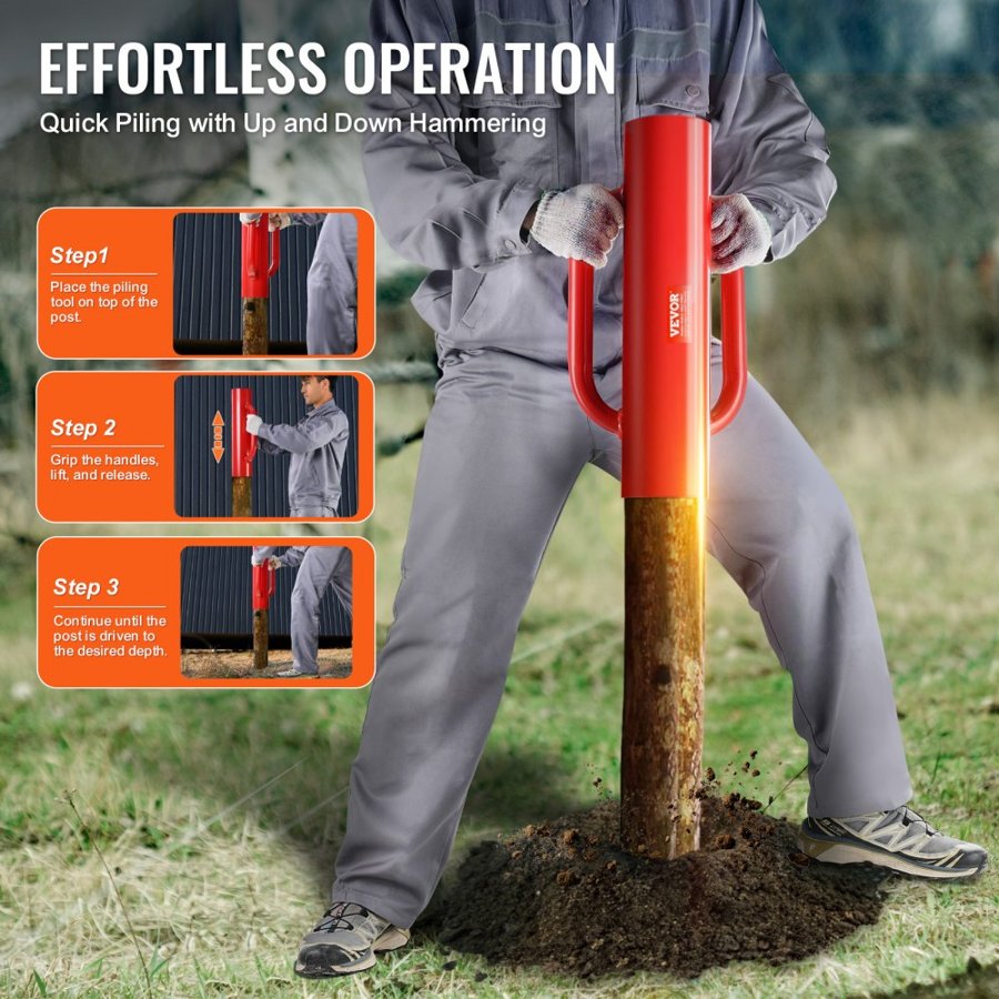 VEVOR Fence Post Driver with Handles 6.9 cm Inner Diameter T Post Pole Pounder