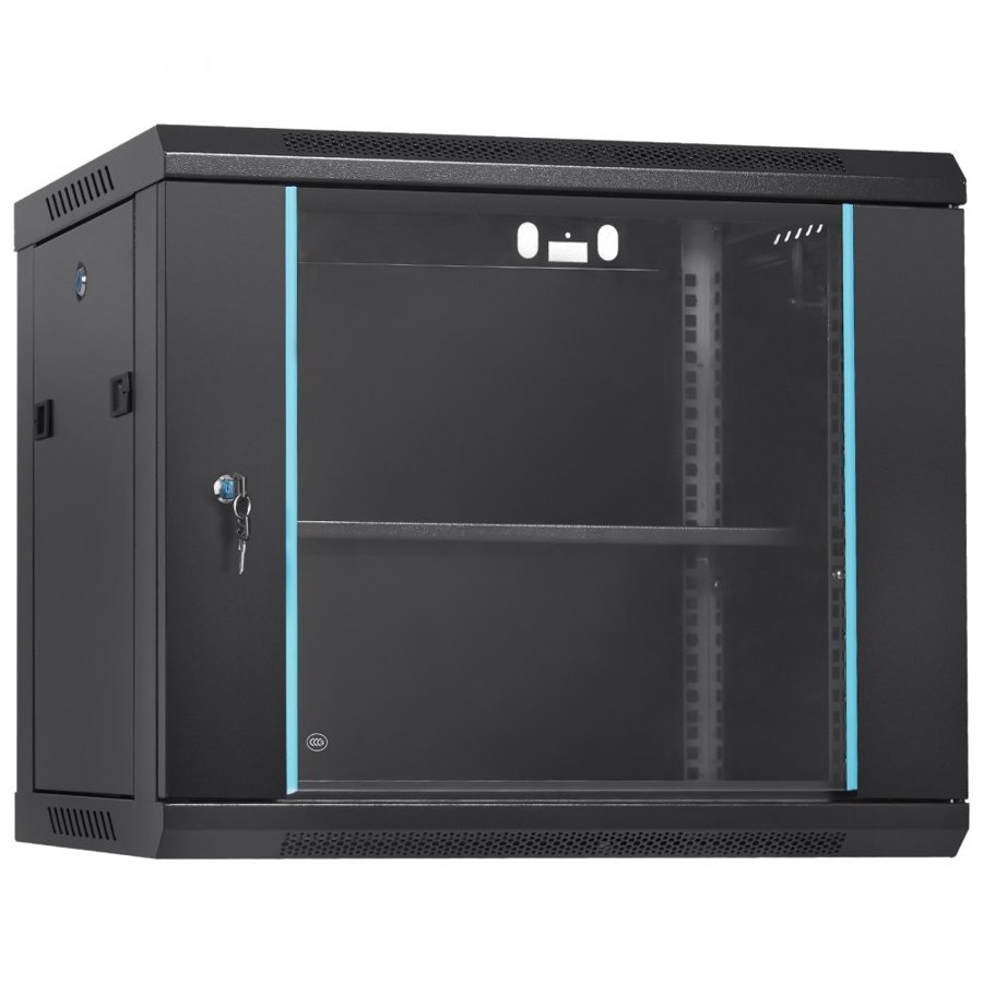 VEVOR 9U Wall Mount Network Server Cabinet, 60x45x50cm, 37.6 cm Deep, Server Rack Cabinet Enclosure, 90.7 kg Max. Ground-mounted Load Capacity, with Locking Glass Door Side Panels, for IT Equipment, A/V Devices