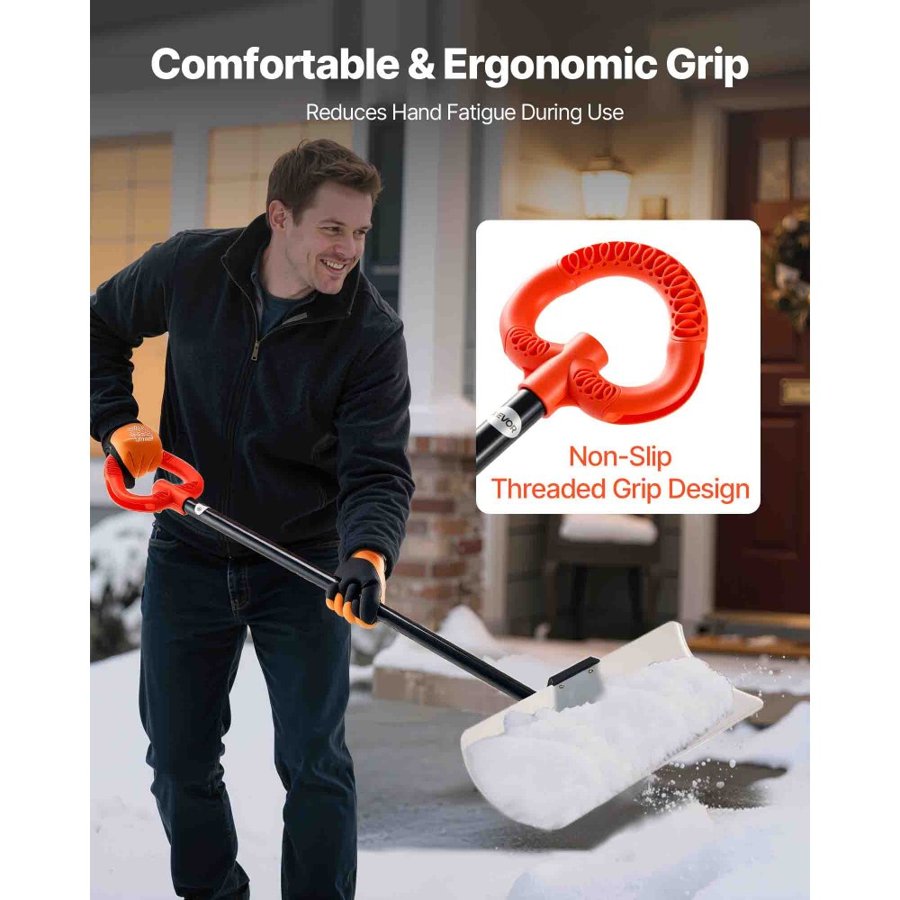 VEVOR Snow Pusher Shovel, 61 cm Wide Outdoor Snowplow Shovel with Ergonomic Grip, HDPE Plastic Blade, Winter Shovels with Segmented Handle, Portable Snow Removal Tool for Driveway Garden Camping