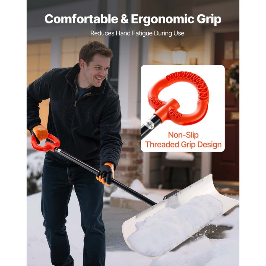 VEVOR Snow Pusher Shovel, 122cm Outdoor Snowplow Shovel with Ergonomic Grip, HDPE Plastic Blade, Winter Shovels with Segmented Handle, Metal Edged Strip, Portable Snow Removal Tool for Driveway Garden