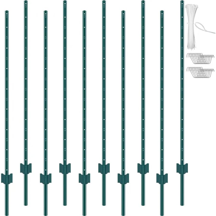 VEVOR 5 Foot Metal Fence Posts – 10 Pack, 5FT, U-Channel