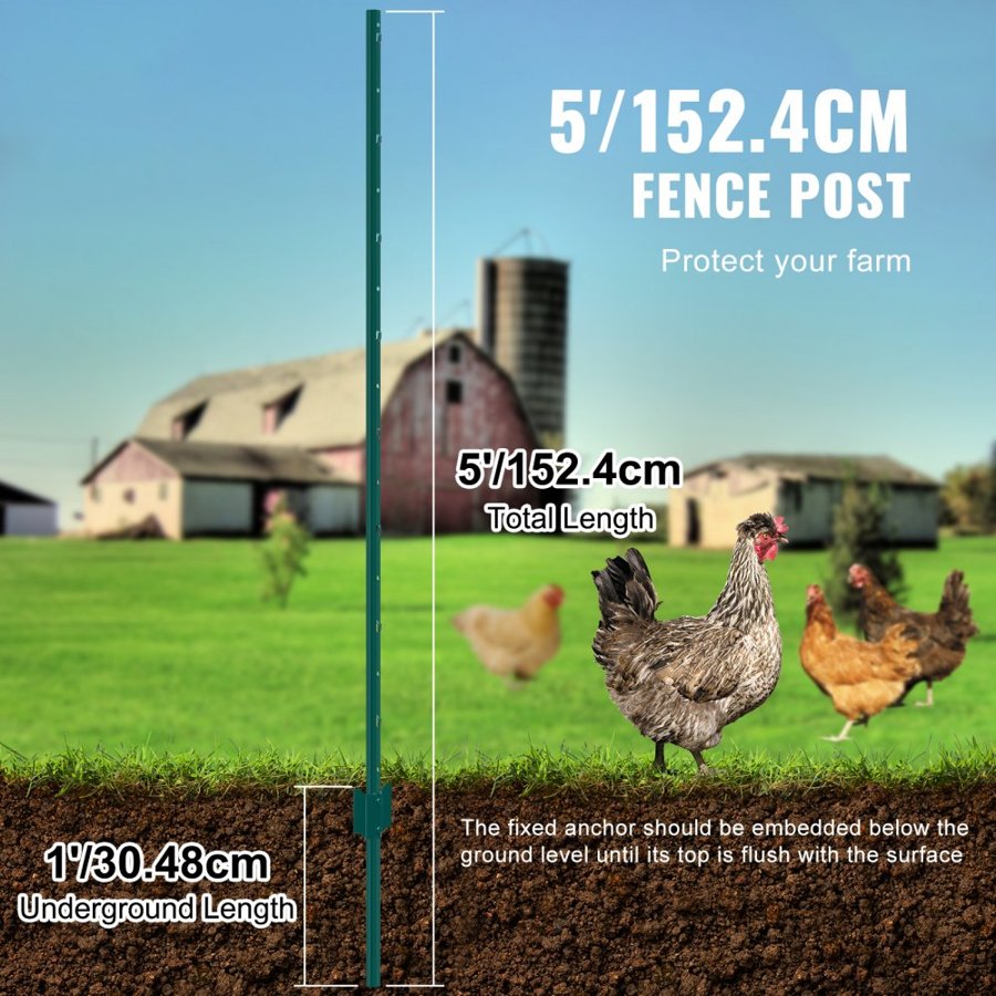 VEVOR 5 Foot Metal Fence Posts – 10 Pack, 5FT, U-Channel