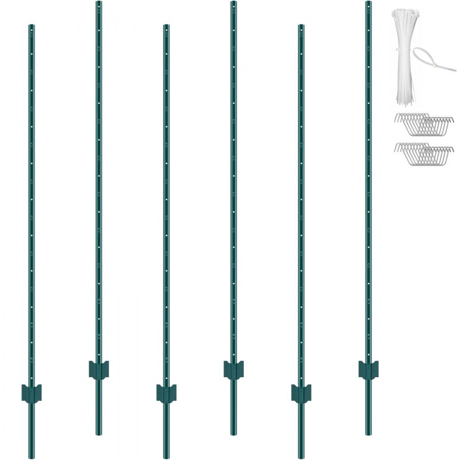 VEVOR 6 Foot T Post – 2 mm Q235 Steel, U-Channel, 6 Pack